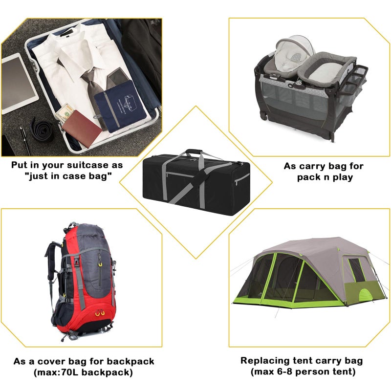 iFARADAY Foldable Duffel Bag 30 inch 75L Large Lightweight Luggage for Travel Camping Storage-Black - Image 4